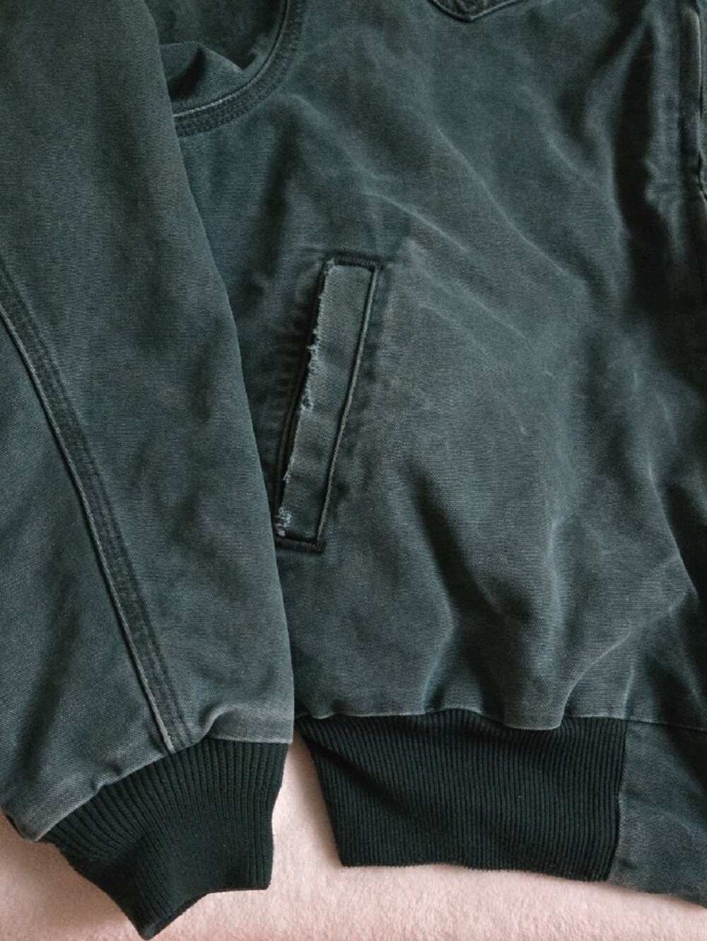 VTG Carhartt Men's Green Santa Fe Canvas Jacket with Dark Brown Corduroy Collar - Picture 5 of 16